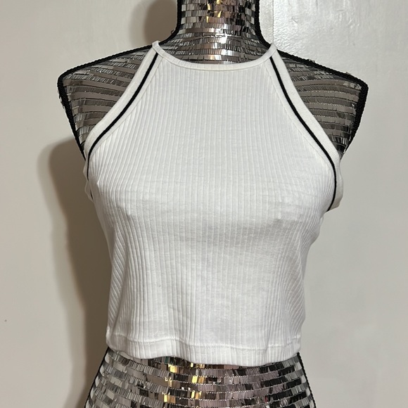 Top Shop Crop Ribbed Shirt - White - Picture 1 of 4